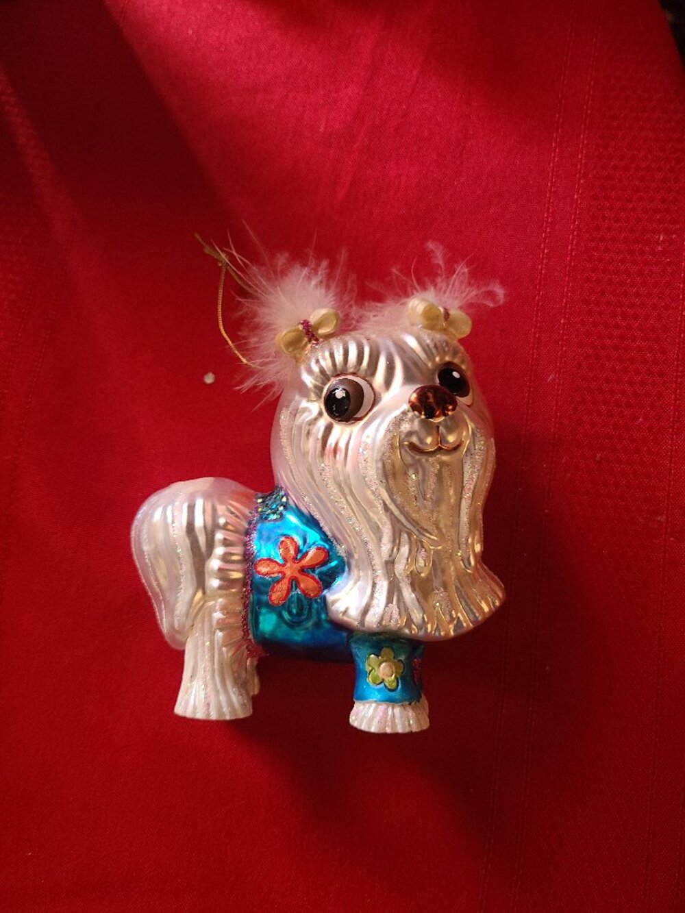 Robert Stanley Maltese Glass Dog Christmas Ornament Whimsical